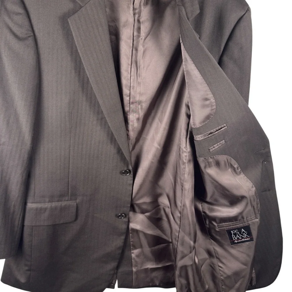 Jos. A. Bank 42L Mens Signature Collection Brown Herringbone 100% Wool Blazer